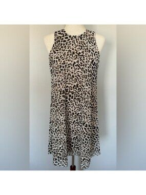 NWT | Calvin Klein | Leopard Print Chiffon Dress | Brown/Cream | Size 4